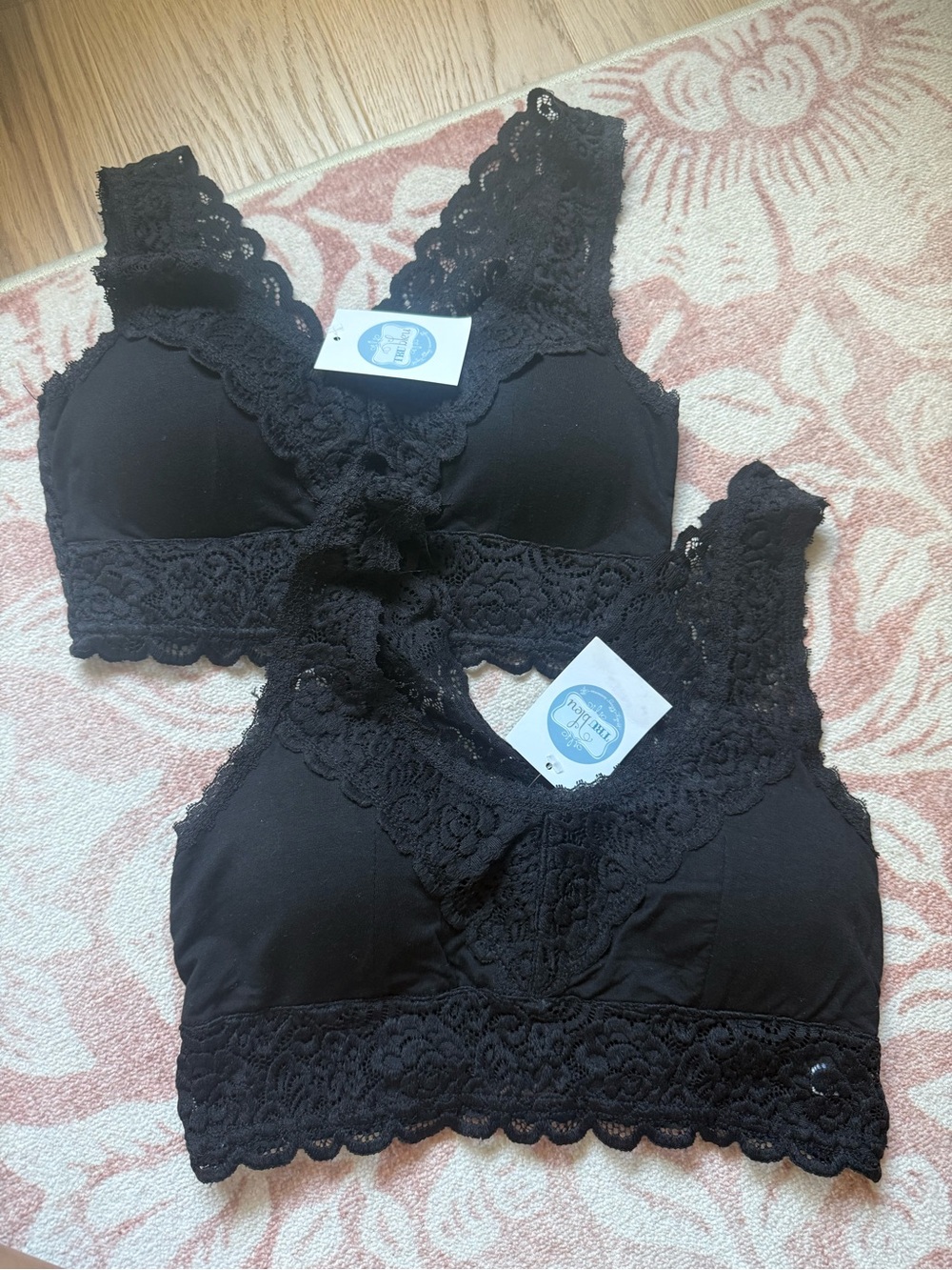 Wishlist Black Lace V-Neck Bralettes - Pack of 2